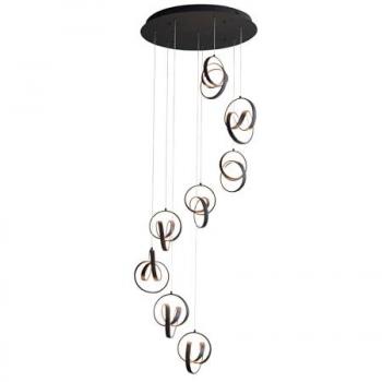 Lámpara de suspensión LED integrada Cosma, 8 bombillas, materiales acero, aluminio y silicona, en colores negro y blanco texturizado
