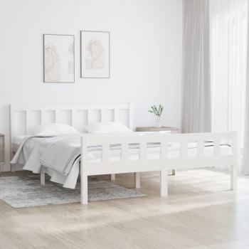 Cama doble de madera maciza blanca 135x190 cm