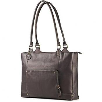 HP 15 Brown Leather Tote - Maletín de cuero para señora, marrón