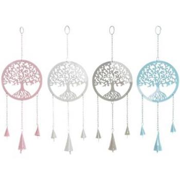 Decoración Colgante Árbol Blanco Beige Gris Rosa 15 x 3 x 44 cm (4 Unidades) DKD Home Decor