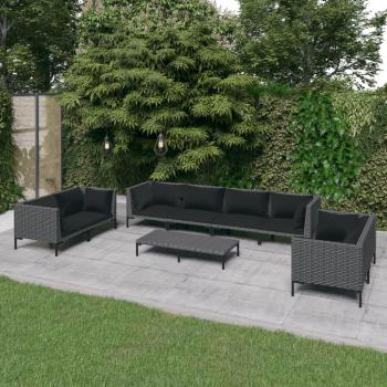 9-Piece Dark Grey Poly Rattan Garden Lounge Set with Cushions