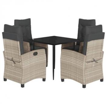 Set de Comedor de Jardín 5 Pzas con Cojines, Mesa y Sillas de Cena, Conjunto de Muebles para Patio Terraza, Ratán Sintético Gris Claro