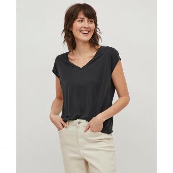 Camiseta Vila Modala negro de pico manga corta para mujer
