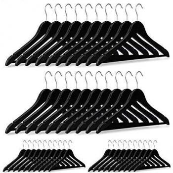 Pack de 40 Perchas de Madera para Ropa, Colgadores Giratorios para Pantalones y Camisas, 360° de Giro, 23 x 44 cm, Color Negro