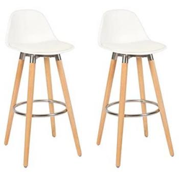 Set de 2 taburetes de bar blancos con patas de madera de haya - Altura 91 cm
