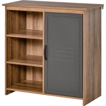 Aparador con Puerta de Metal Mueble Auxiliar con 3 Estantes Abiertos y Armario