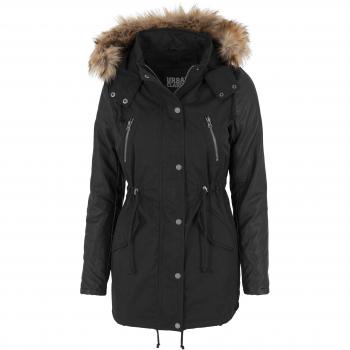 Urban Classics Jacke Leather Imitation Sleeve Parka Chaqueta, Negro