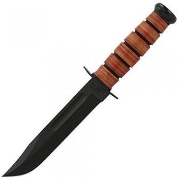 KA-BAR USMC Fighting Knife with Leather Sheath, 7in Cro-Van 1095 Steel, Plain Edge, Leather Handle