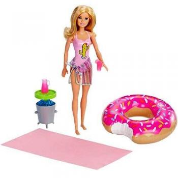 Muñeca Barbie con Flotador Donut y Set de Juego Fiesta en la Piscina GHT20