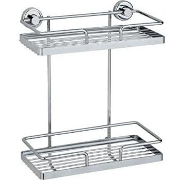 WENKO Power-Loc estante mural Sion - 2 pisos, fijar sin taladrar, Acero, 26 x 31.5 x 13.5 cm, Cromo