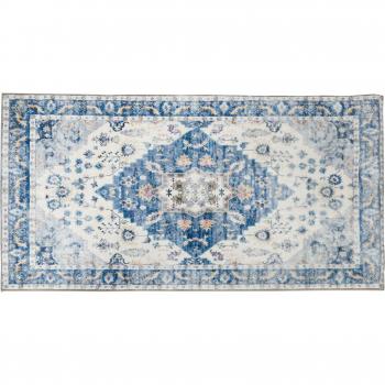 HOMCOM Alfombra de Salón Vintage 150x80 cm Rectangular Lana Sintética Antideslizante Azul