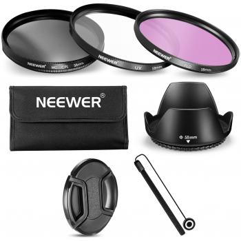Neewer 58MM Kit de Accesorios de Filtro de Lente para Canon Cámaras con 58MM Lente, Incluye:UV CPL FLD Filtro+Bolsa que lleva+Cubierta de lente+Tapa de lente+Correa de Guardador de Tapa+Microfibra paño de limpieza de lente