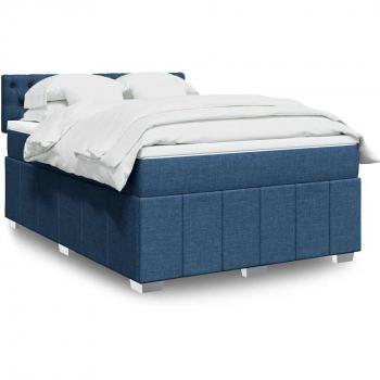 Cama Box Spring con colchón de tela azul 140x190 cm
