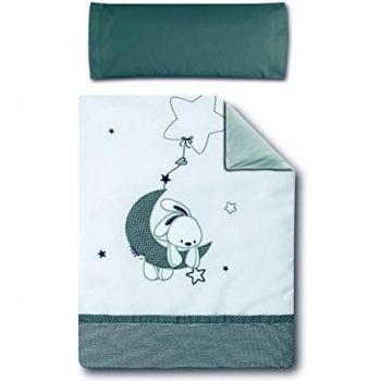Pirulos 77213120 - Funda nórdica y funda almohadilla 120 x 150 diseño luna, color blanco y gris