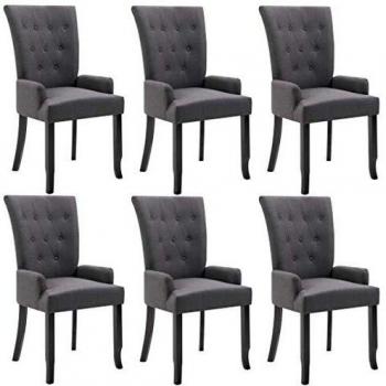 Dark Grey Fabric Dining Chairs with Armrests - Set of 6