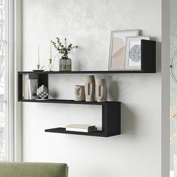 Estantería de Pared Kitee con 3 Estantes Flotantes Aglomerado 120 x 15 x 72 cm - Negro