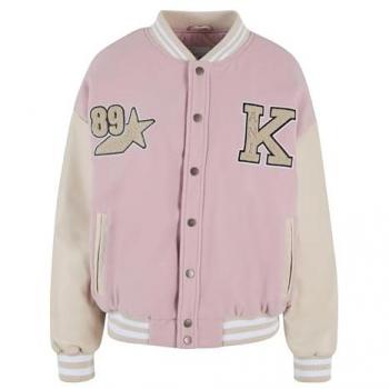 Karl Kani Retro Patch Star Logo Oversized Pink College Bomber Jacket for Women