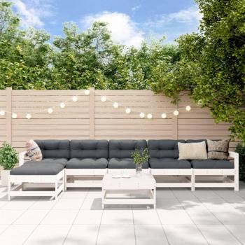 7-Piece White Solid Wood Garden Lounge Set with Cushions