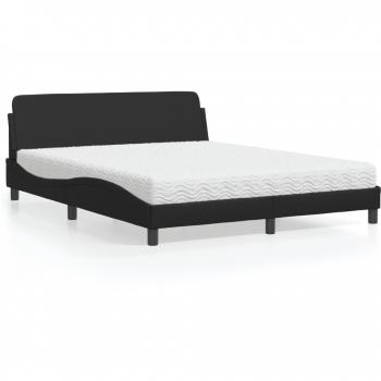 Cama con colchón negro 160x200 cm en cuero sintético