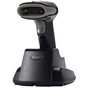 Phoenix Technologies Lector de Código de Barras 2D, QR, Portátil Láser, Inalámbrico y con Cable USB, Luz, Batería, 300 Escaneos por Segundo, Estación de Carga