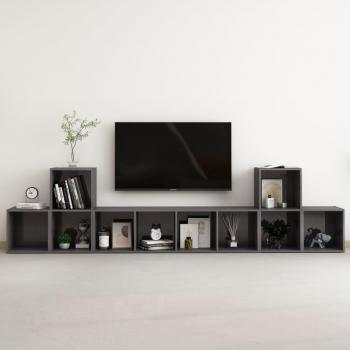 Set de Muebles de Salón 5 Piezas en Gris Alto Brillo de Madera Ingeniería para TV