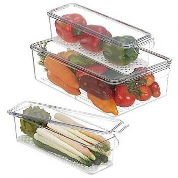 Organizadores de Nevera Relaxdays - Set de 3, 2 Tamaños, Plástico Transparente con Tapa
