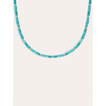 Collar Cala Dots Turquoise de aleación de metales bañados en oro, colgante en latón y piedras naturales azules turquesa, cadena de talla única, joyas para mujer, baño en oro de 18 K