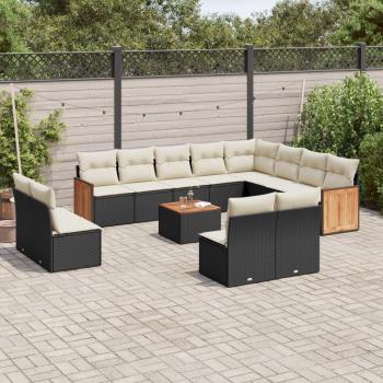 13-Piece Black Poly Rattan Garden Sofa Set with Cushions