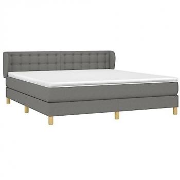 Cama Box Spring con Colchón Tapizado de Tela Gris Oscuro 180x200 cm