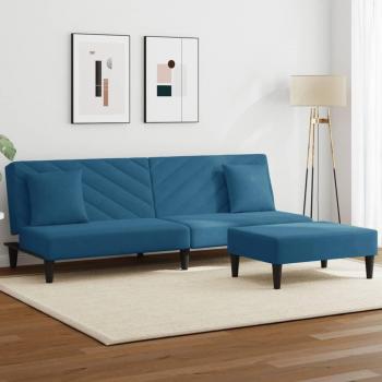 Conjunto de sofá de 2 piezas con almohadas de terciopelo azul Vidaxl
