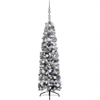 Árbol de Navidad artificial con LEDs y bolas PVC verde 150 cm