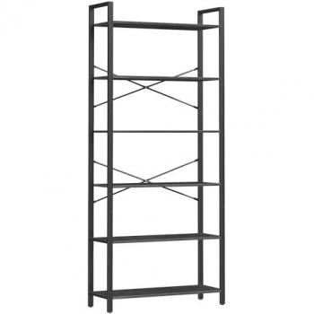 Estantería Alta de 6 Niveles con Diseño Industrial en Negro Ébano y Negro Tinta, Marco de Acero - 30x80x186 cm