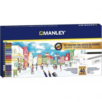 Manley Set Creativo Lápices de Colores 40 Piezas Calidad Superior Alta Pigmentación con Lápices Metálicos y Grafito Gama Blandos