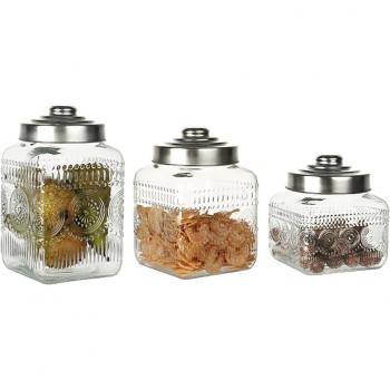 Fíjalo Set de 3 botes de Cristal y Metal Transparente - Juego de Botes Decorativos