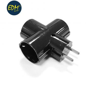 Clavija triple negra blister con baquelita t/tl 16a 250v EDM