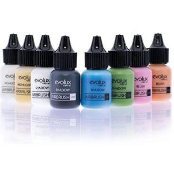 NOCHE Y DÍA EVOLUX Noche y Día Evolux Maquillaje Fluido para Aerógrafo, Kit Iluminadores, Sombras y Coloretes, 8 Colores -Perla/Oro/Rosa/Melocoton/Negro/Blanco/Verde/Azul, 10 Mililitros
