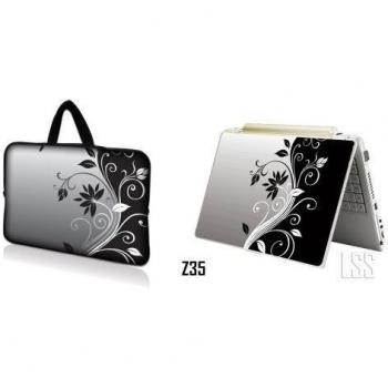 LSS & Macbook PRO Laptop Sleeve Bag Carrying Case w/Hidden Handle & Matching Vinilo Adhesivo Para 15 15,4 15,6 Gray Swirl Black Floral