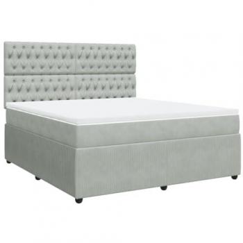 Cama box spring con colchón terciopelo gris claro 180x200 cm