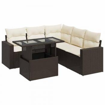 Set de sofás de jardín 6 piezas con cojines de ratán sintético marrón