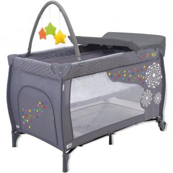 ASALVO Cuna de viaje 120x60 Mix Plus para bebe y niños de 0 a 15kg / 3 EN 1. Cuna, Parque y Cambiador. Plegable. Transporte fácil. Altura ajustable, Bolsa de transporte, ruedas y juguetero. Gris León