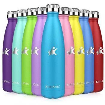 KollyKolla Botella de Agua Acero Inoxidable, Termo Sin BPA Ecológica, Botellas Termica Reutilizable Frascos Térmicos para Niños & Adultos, Deporte, Oficina, Yoga, Ciclismo,