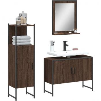 Conjunto de muebles de baño 3 piezas marrón madera roble multicapa