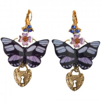 Dolce & Gabbana Gold Purple Crystal Butterfly Heart Locket Earrings
