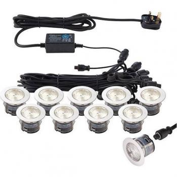 Foco empotrable jardín 10 bombillas Policarbonato Transparente Ikonpro Saxby Ikonpro Cct - Kit de iluminación empotrable para exteriores con 10 luces led integradas Acero inoxidable pulido, transparente IP67