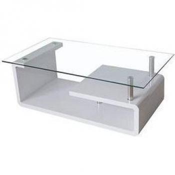 Mesa de centro Eva con tapa de cristal y base blanca