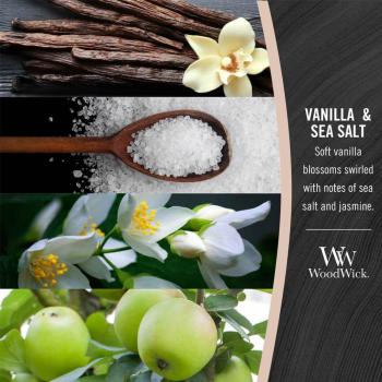 Vela Perfumada Vanilla & Sea Salt con Mecha de Madera 85 g - Aromas Suaves flores de vainilla mezcladas con notas de sal marina y jazmín