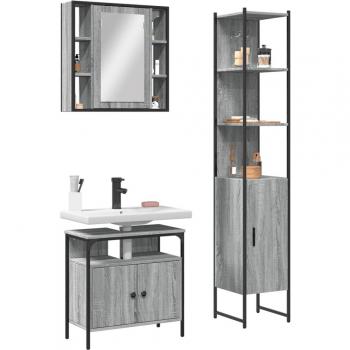 Set de muebles de baño 3 piezas madera contrachapada gris sonoma