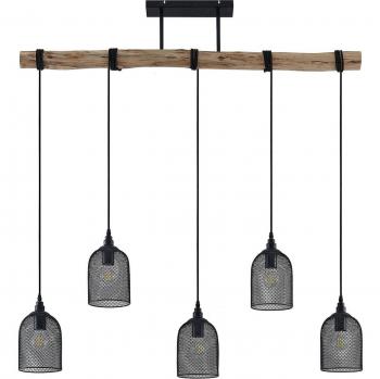 Lámpara colgante vintage Lindby Dolcin de madera en marrón, con 5 luces E27 y pantallas de malla para salón y comedor
