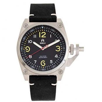 Shield Pascal Men's Diver Watch - Black/Silver Leather Band, One Size