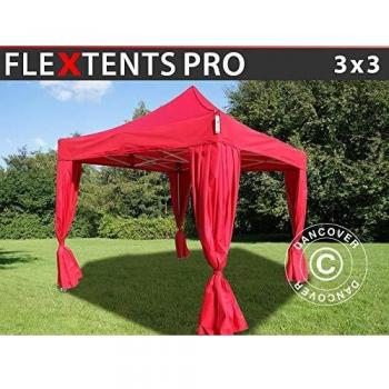 Carpa Plegable Rápida FleXtents PRO 3x3m Roja, Incluye 4 Cortinas y Resistente al Agua
